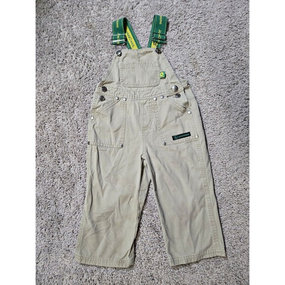 Youth Toddler John Deere Overalls Khaki Green Straps Size 18 month - Picture 1 of 7